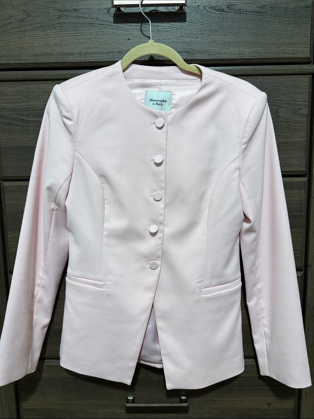Abercrombie & Fitch Light Pink Collarless Suiting Blazer
